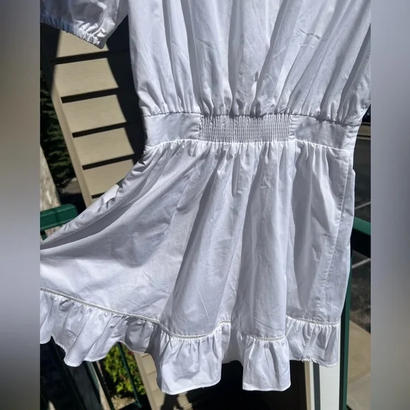 🆕ba&sh Cotton White Mini Dress Smocked Ruffle Hem Summer Casual Boho Chic Size S - Picture 8 of 17